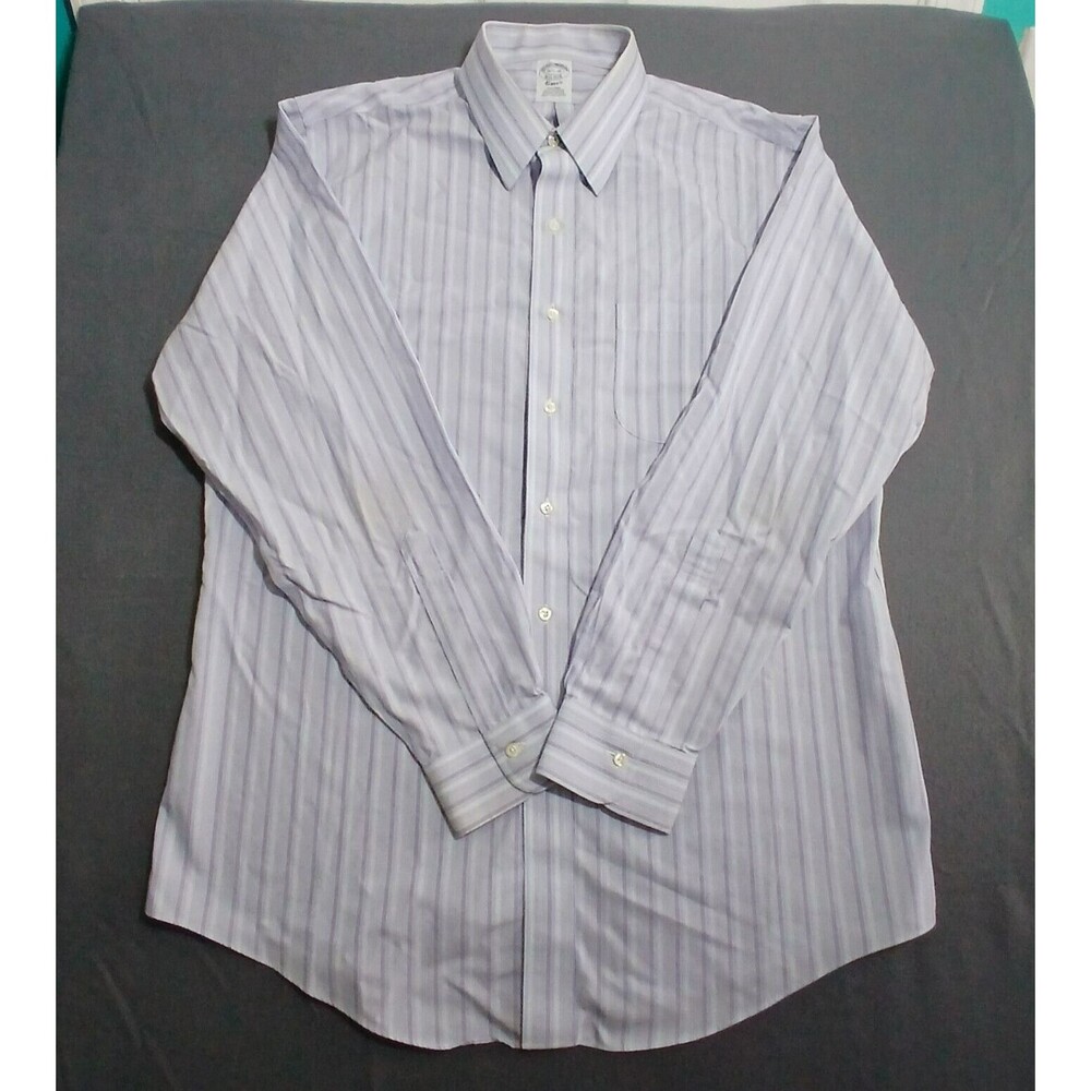 Brooks Brothers Dress Shirt Men 35 16.5 Classic Striped Non Iron Button Up